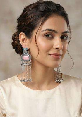 Silver-Plated Geometric Drop Earrings for Women | Traditional Ethnic Jewellery for Wedding & Festive Wear | Gift for Her