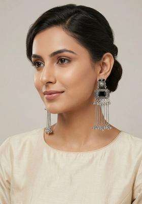 Silver-Plated Geometric Drop Earrings for Women | Traditional Ethnic Jewellery for Wedding & Festive Wear | Gift for Her