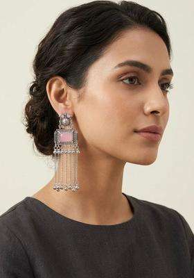 Silver-Plated Geometric Drop Earrings for Women | Traditional Ethnic Jewellery for Wedding & Festive Wear | Gift for Her