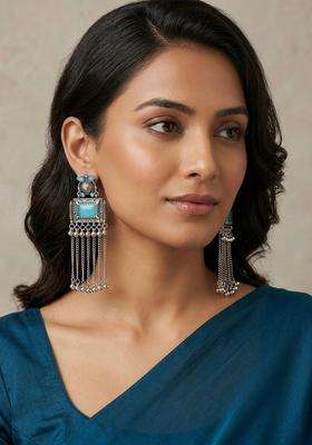 Silver-Plated Geometric Drop Earrings for Women | Traditional Ethnic Jewellery for Wedding & Festive Wear | Gift for Her