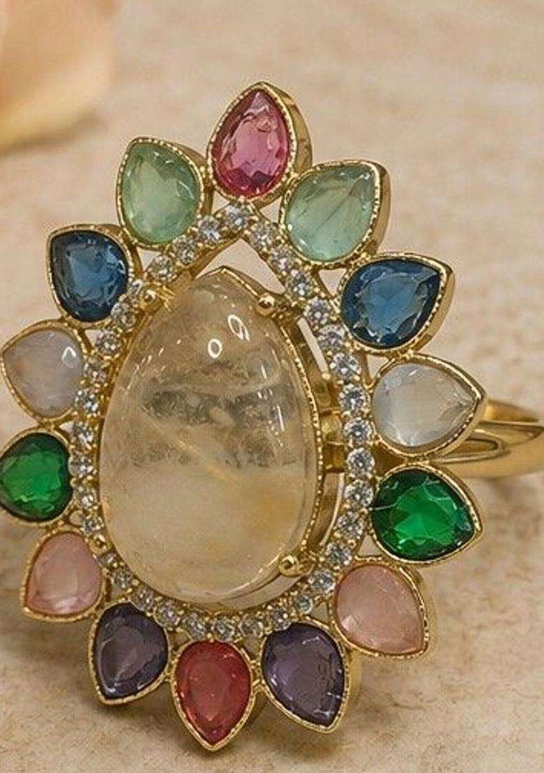 Temple American Diamond Finger Ring for Women | Traditional Temple Jewellery for Wedding & Festive Wear | Gift for Her - Indya