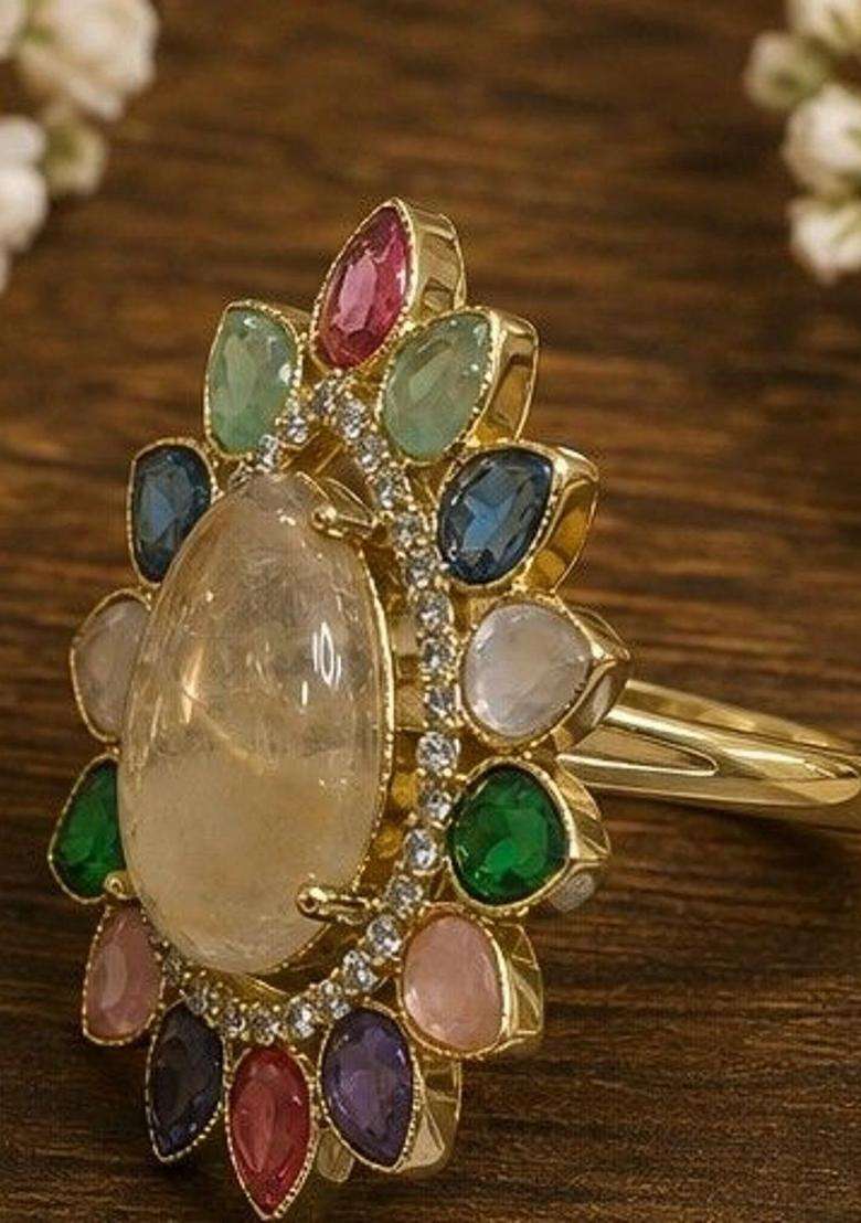 Temple American Diamond Finger Ring for Women | Traditional Temple Jewellery for Wedding & Festive Wear | Gift for Her - Indya