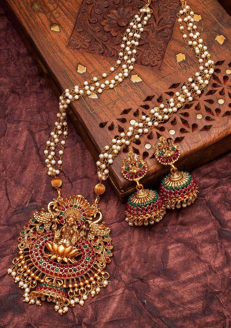 Gold-Plated Gold-Toned Choker Necklace Jewellery Set for Women | Traditional Temple Jewellery for Wedding & Festive Wear | Gift for Her - Indya