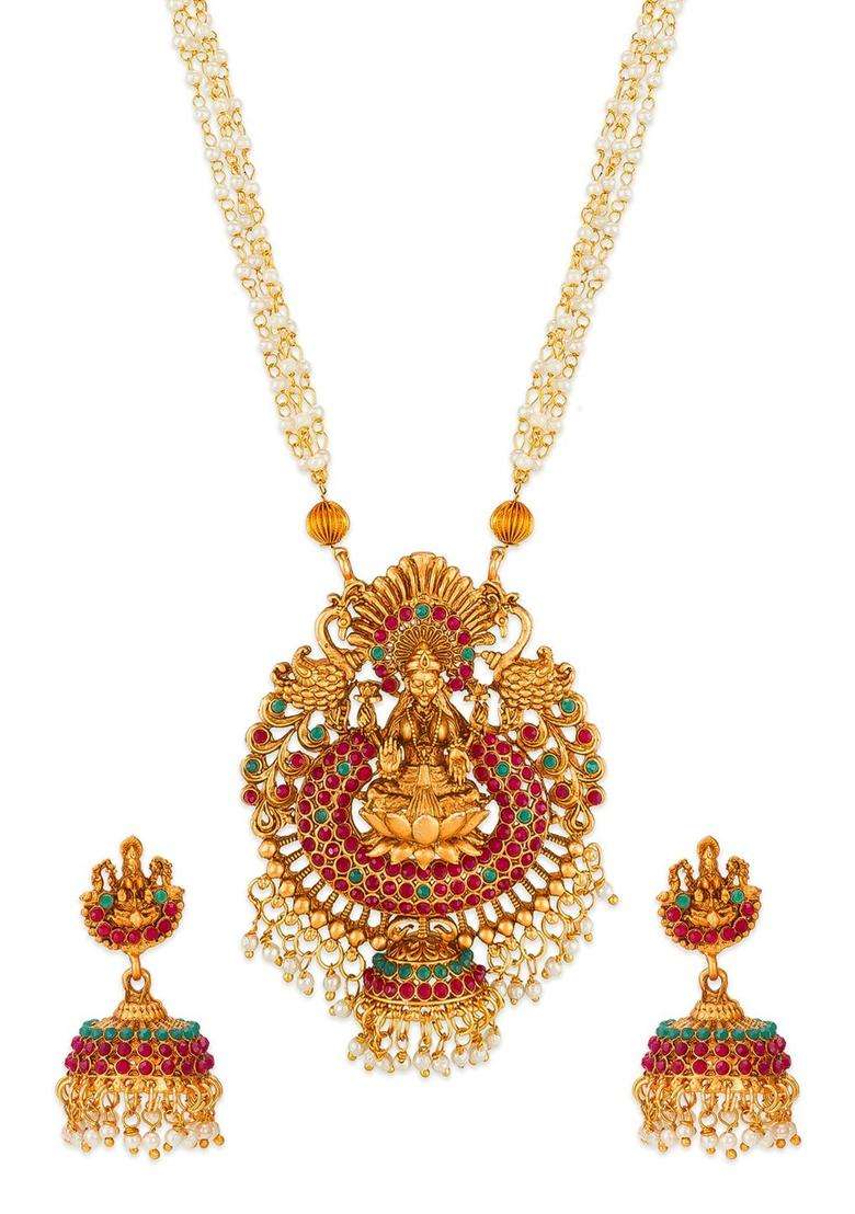 Gold-Plated Gold-Toned Choker Necklace Jewellery Set for Women | Traditional Temple Jewellery for Wedding & Festive Wear | Gift for Her - Indya