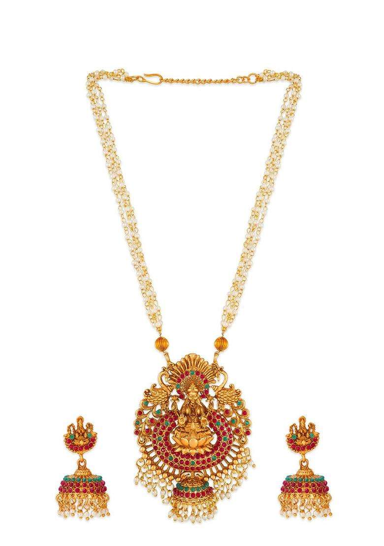Gold-Plated Gold-Toned Choker Necklace Jewellery Set for Women | Traditional Temple Jewellery for Wedding & Festive Wear | Gift for Her - Indya