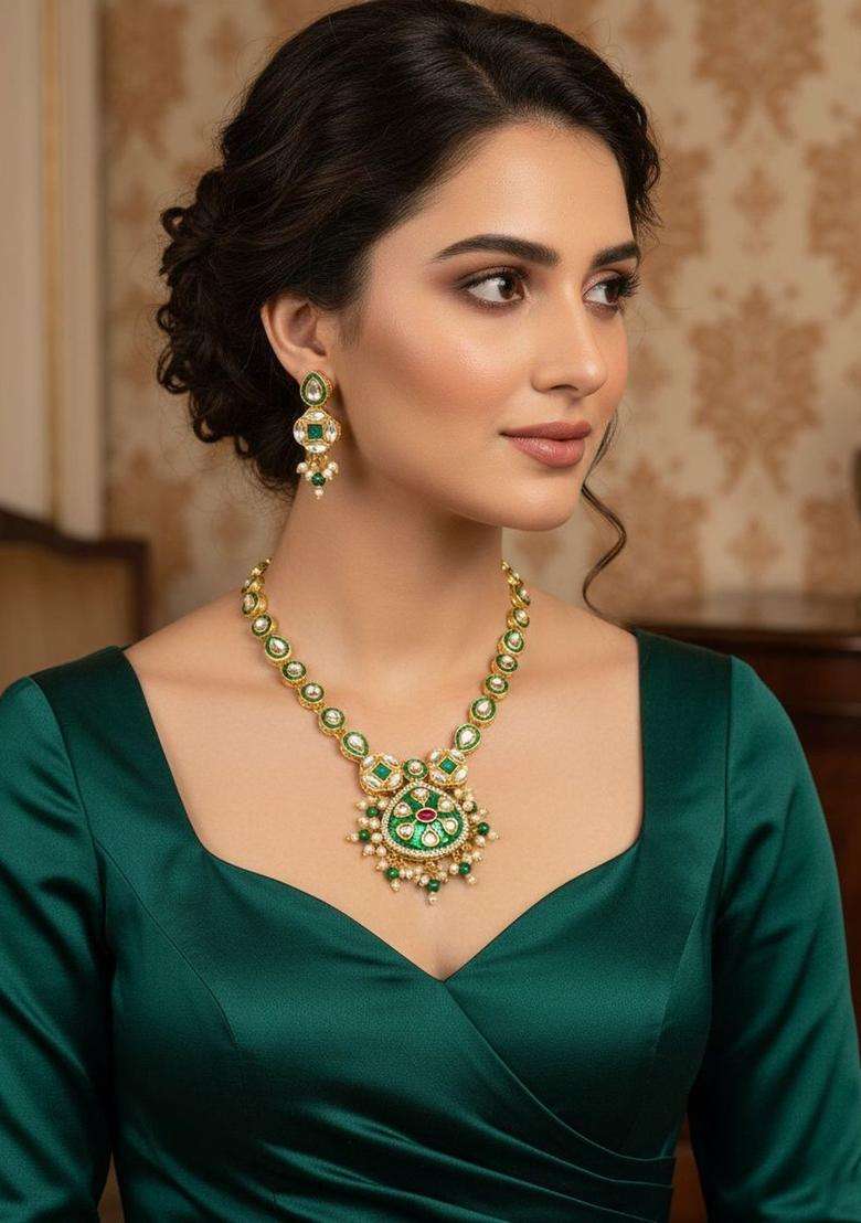 Gold-Plated Temple Kundan Choker Necklace and Earrings for Women | Traditional Temple Jewellery for Wedding & Festive Wear | Gift for Her - Indya