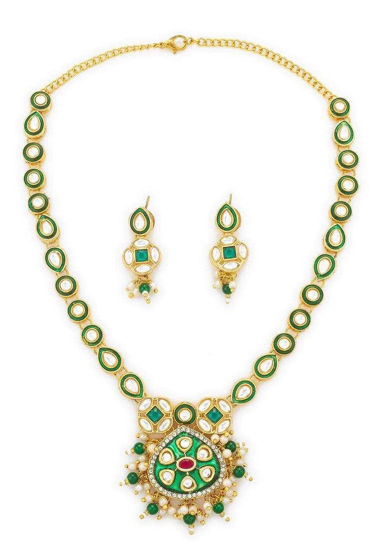 Gold-Plated Temple Kundan Choker Necklace and Earrings for Women | Traditional Temple Jewellery for Wedding & Festive Wear | Gift for Her - Indya