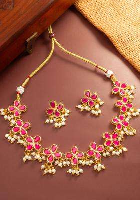 Gold-Plated Temple Kundan Choker Necklace and Earrings for Women | Traditional Temple Jewellery for Wedding & Festive Wear | Gift for Her