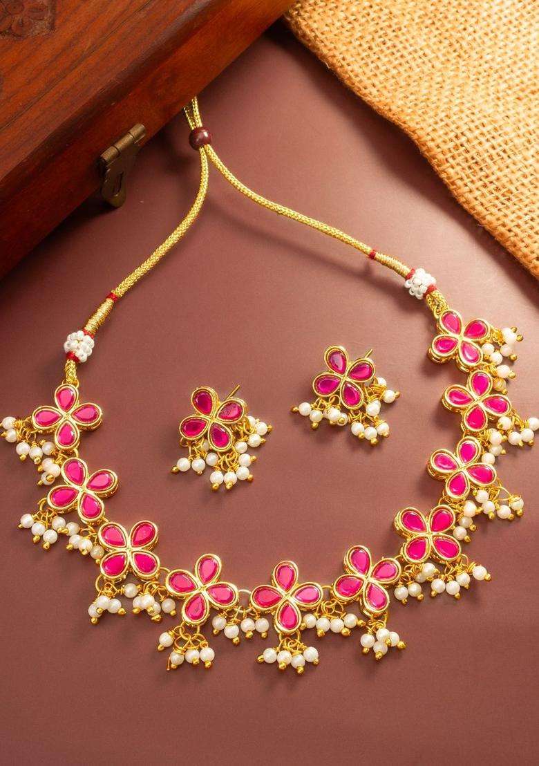 Gold-Plated Temple Kundan Choker Necklace and Earrings for Women | Traditional Temple Jewellery for Wedding & Festive Wear | Gift for Her - Indya