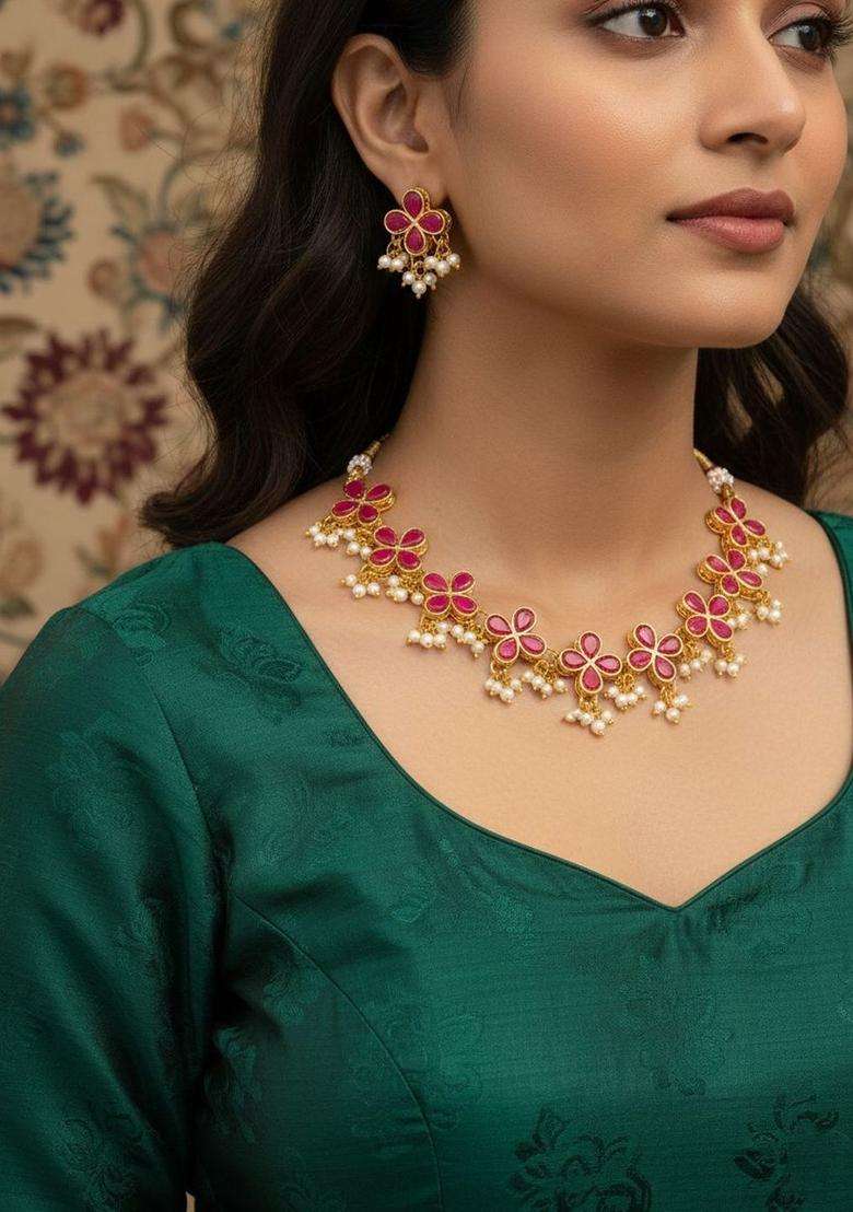 Gold-Plated Temple Kundan Choker Necklace and Earrings for Women | Traditional Temple Jewellery for Wedding & Festive Wear | Gift for Her - Indya