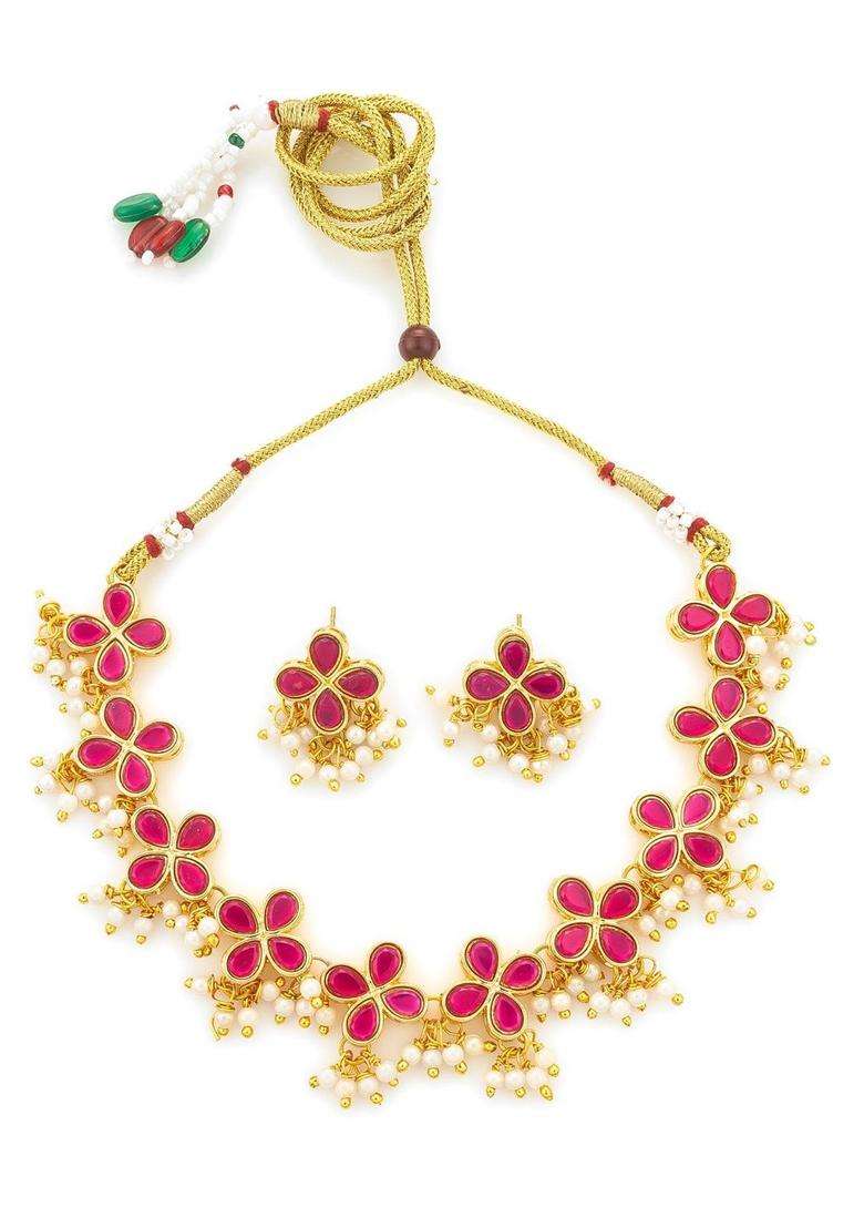 Gold-Plated Temple Kundan Choker Necklace and Earrings for Women | Traditional Temple Jewellery for Wedding & Festive Wear | Gift for Her - Indya