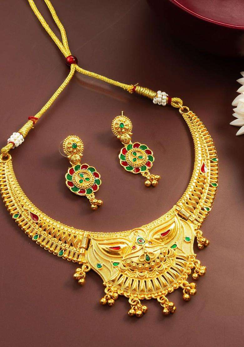 Kundan-Studded Jewellery Set for Women | Traditional Temple Jewellery for Wedding & Festive Wear | Gift for Her - Indya
