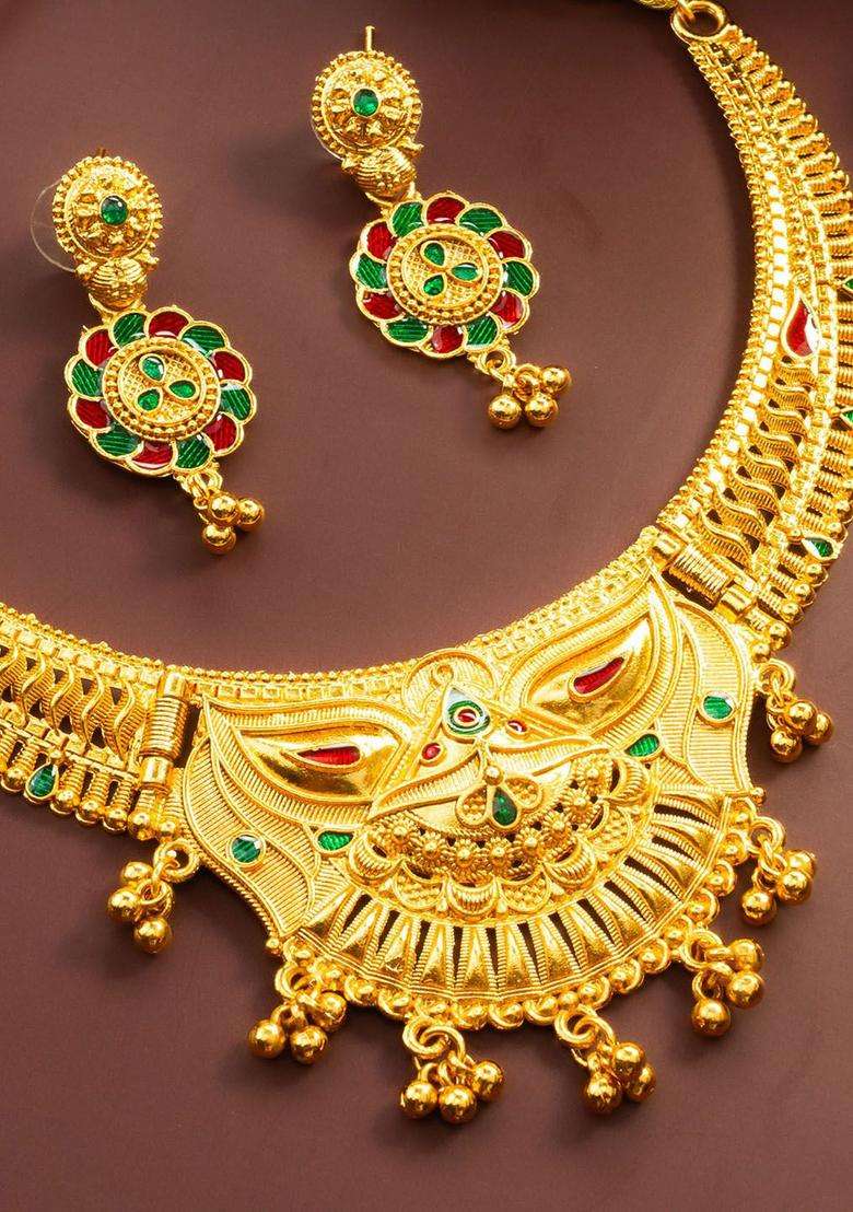 Kundan-Studded Jewellery Set for Women | Traditional Temple Jewellery for Wedding & Festive Wear | Gift for Her - Indya