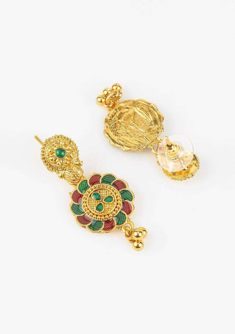 Kundan-Studded Jewellery Set for Women | Traditional Temple Jewellery for Wedding & Festive Wear | Gift for Her - Indya