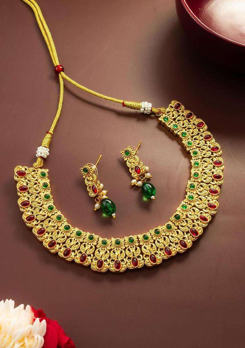 Kundan-Studded Jewellery Set for Women | Traditional Temple Jewellery for Wedding & Festive Wear | Gift for Her - Indya