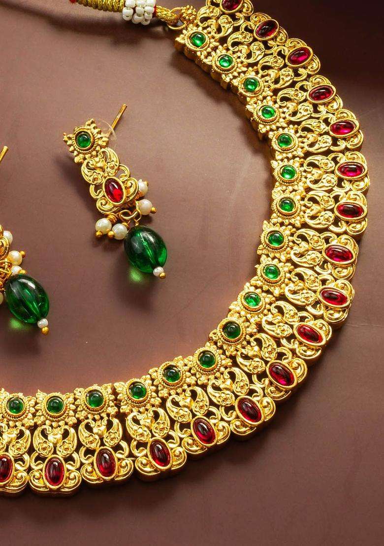 Kundan-Studded Jewellery Set for Women | Traditional Temple Jewellery for Wedding & Festive Wear | Gift for Her - Indya