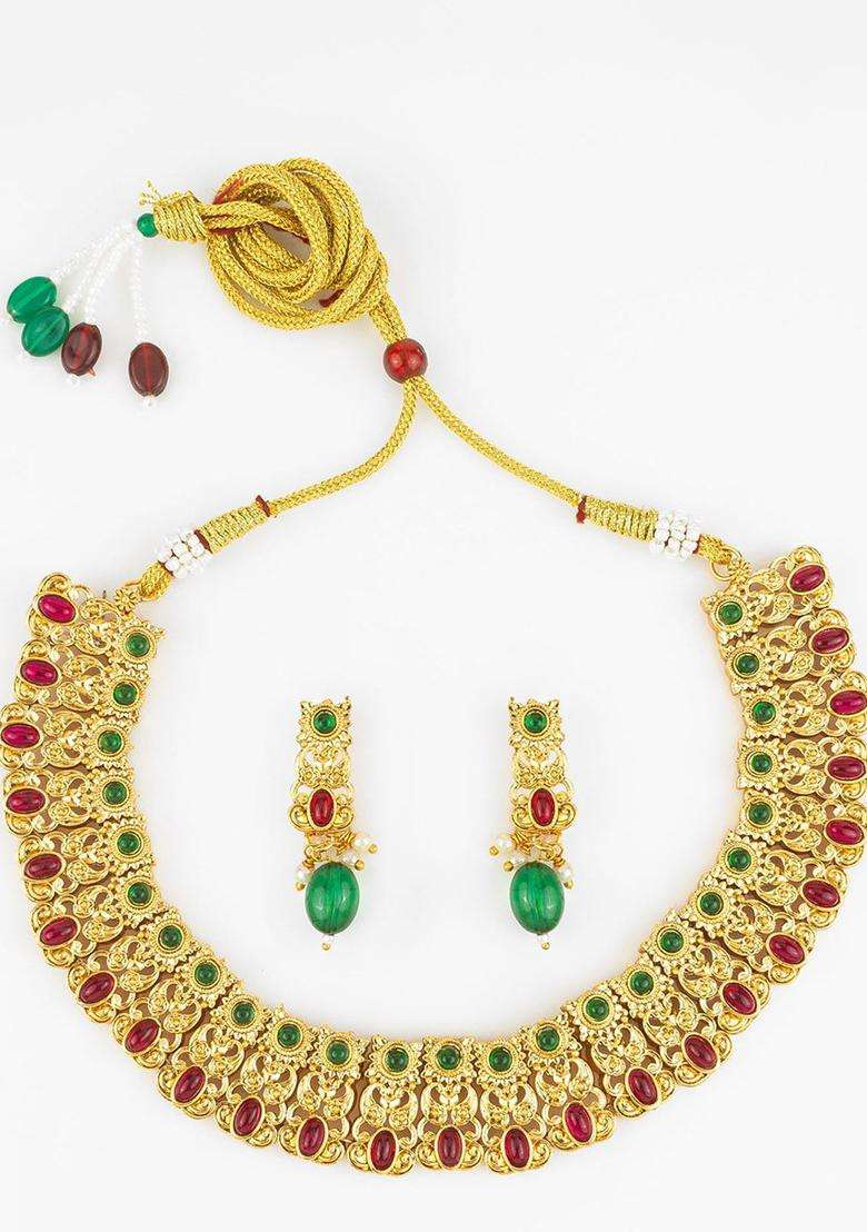 Kundan-Studded Jewellery Set for Women | Traditional Temple Jewellery for Wedding & Festive Wear | Gift for Her - Indya