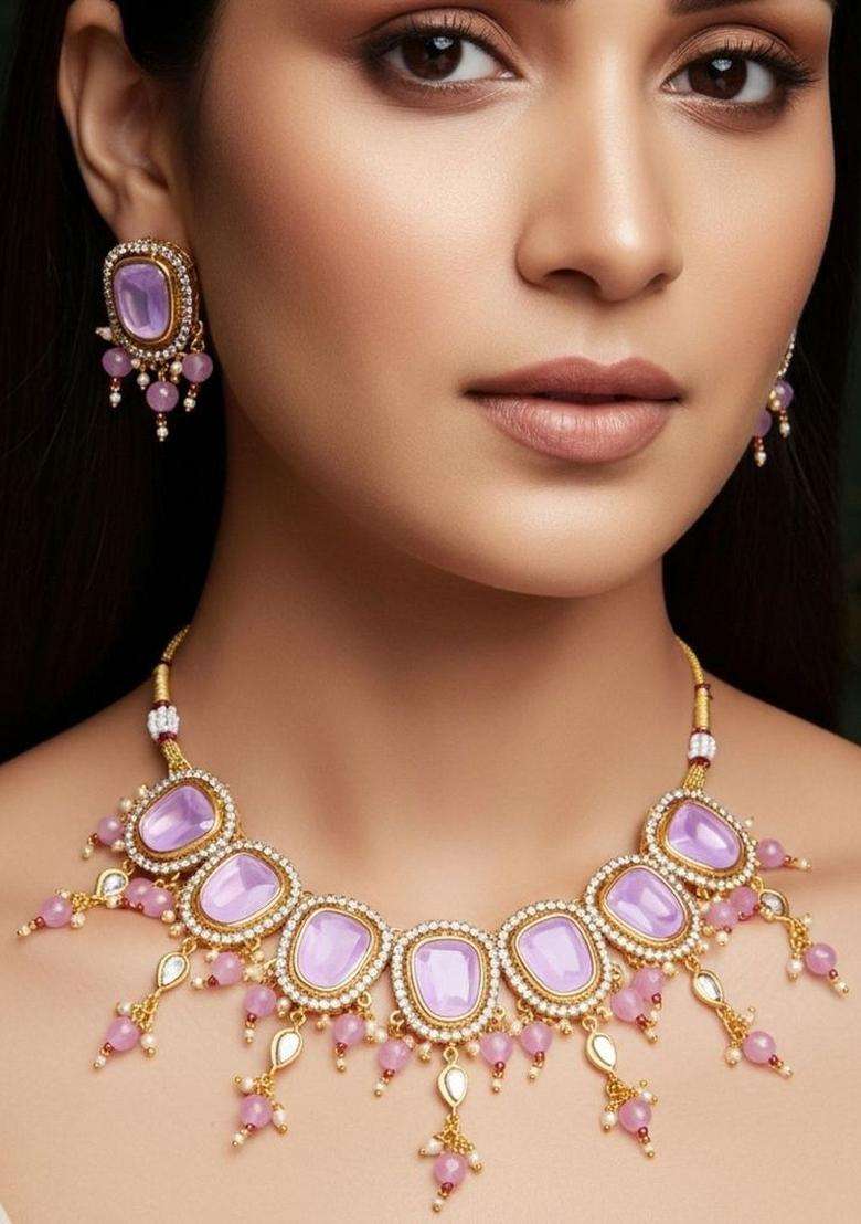Gold-Plated Temple Kundan Choker Necklace and Earrings for Women | Traditional Temple Jewellery for Wedding & Festive Wear | Gift for Her - Indya