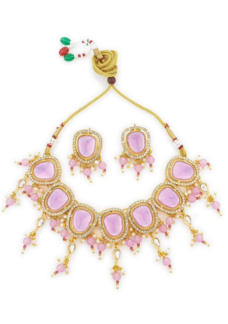 Gold-Plated Temple Kundan Choker Necklace and Earrings for Women | Traditional Temple Jewellery for Wedding & Festive Wear | Gift for Her - Indya