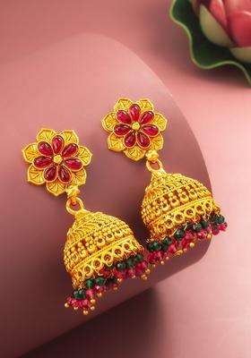 Gold-Plated Floral Jhumkas Earrings for Women | Traditional Temple Jewellery for Wedding & Festive Wear | Gift for Her