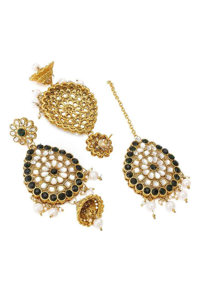 Gold-Plated White & Black AD-Studded & Beaded Choker Jewellery Set for Women | Traditional Temple Jewellery for Wedding & Festive Wear | Gift for Her - Indya