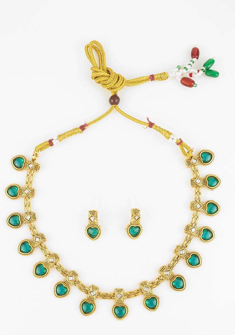Kundan-Studded Jewellery Set for Women | Traditional Temple Jewellery for Wedding & Festive Wear | Gift for Her - Indya