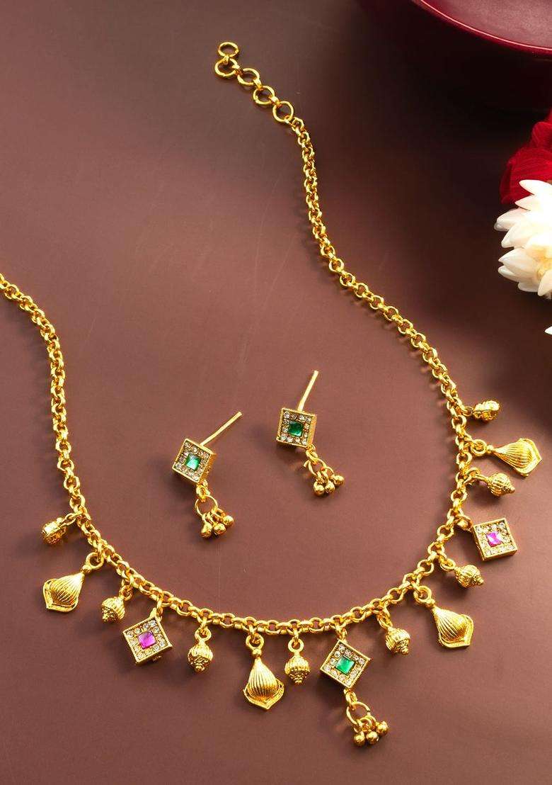Kundan-Studded Jewellery Set for Women | Traditional Temple Jewellery for Wedding & Festive Wear | Gift for Her - Indya