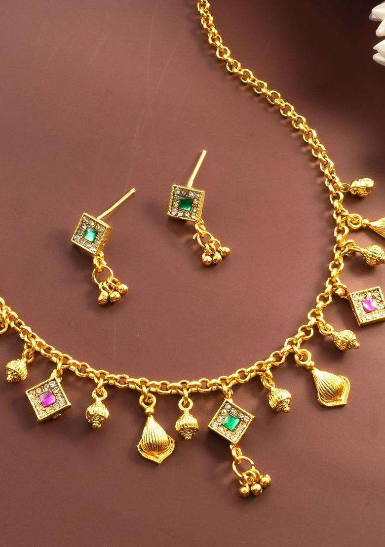 Kundan-Studded Jewellery Set for Women | Traditional Temple Jewellery for Wedding & Festive Wear | Gift for Her - Indya