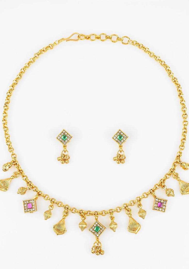 Kundan-Studded Jewellery Set for Women | Traditional Temple Jewellery for Wedding & Festive Wear | Gift for Her - Indya