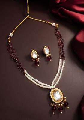 Gold-Plated Kundan & Pearls Stone-Studded & Beaded Jewellery Set for Women | Traditional Temple Jewellery for Wedding & Festive Wear | Gift for Her
