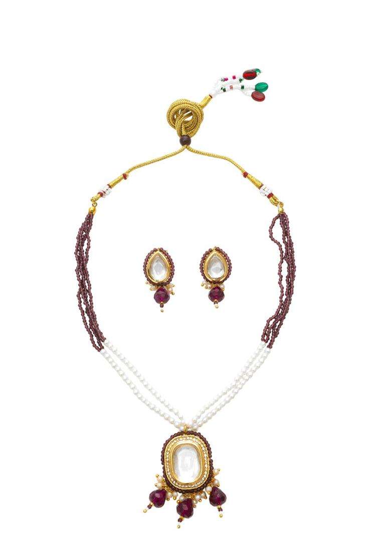 Gold-Plated Kundan & Pearls Stone-Studded & Beaded Jewellery Set for Women | Traditional Temple Jewellery for Wedding & Festive Wear | Gift for Her - Indya