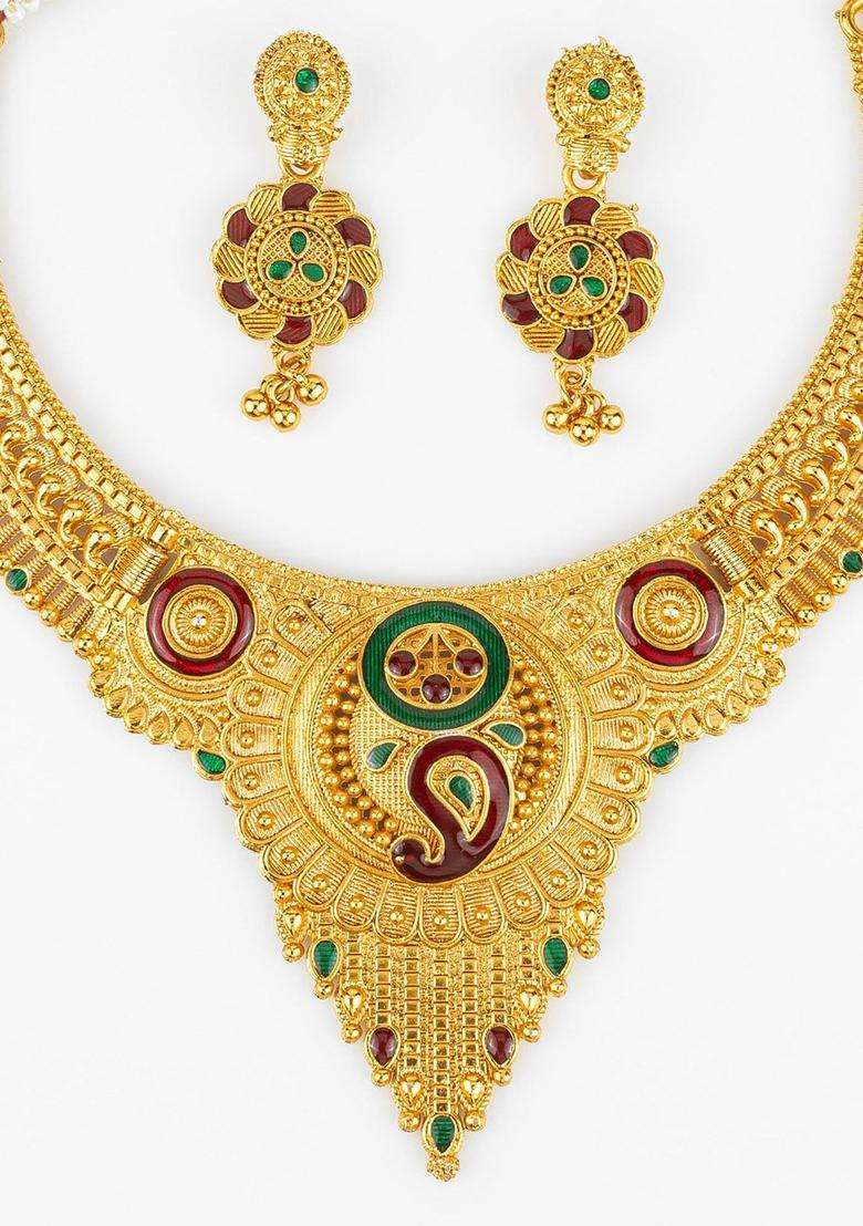 Kundan-Studded Jewellery Set for Women | Traditional Temple Jewellery for Wedding & Festive Wear | Gift for Her - Indya