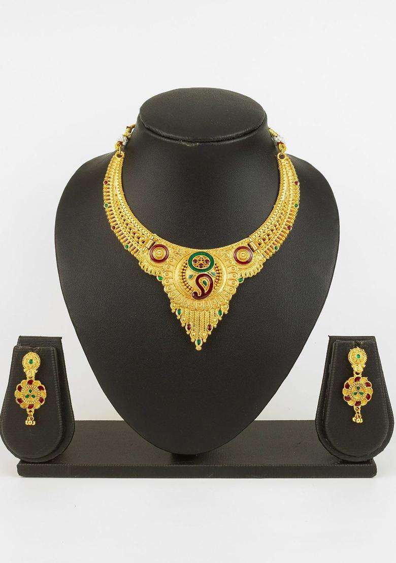 Kundan-Studded Jewellery Set for Women | Traditional Temple Jewellery for Wedding & Festive Wear | Gift for Her - Indya