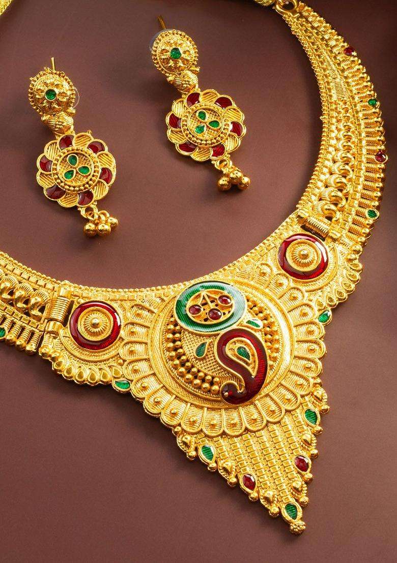 Kundan-Studded Jewellery Set for Women | Traditional Temple Jewellery for Wedding & Festive Wear | Gift for Her - Indya