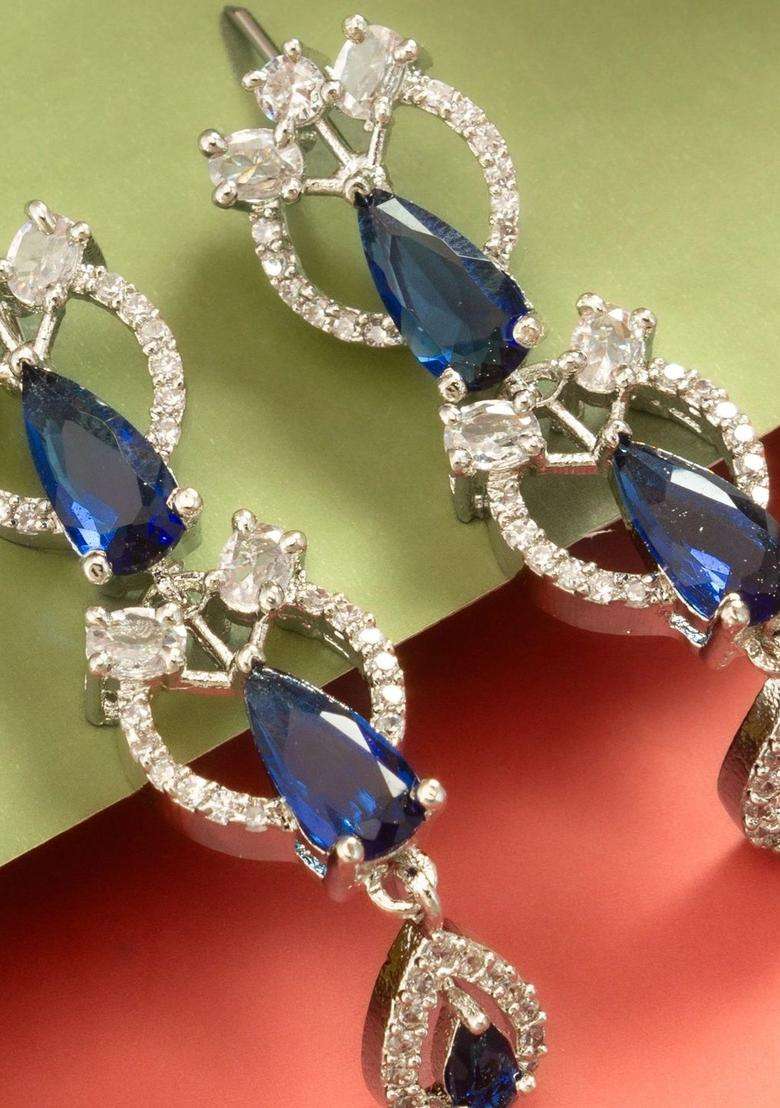 Silver-Plated Teardrop Shaped Drop Earrings with American Diamond for Women | Stylish Party & Everyday Wear | Gift for Her - Indya