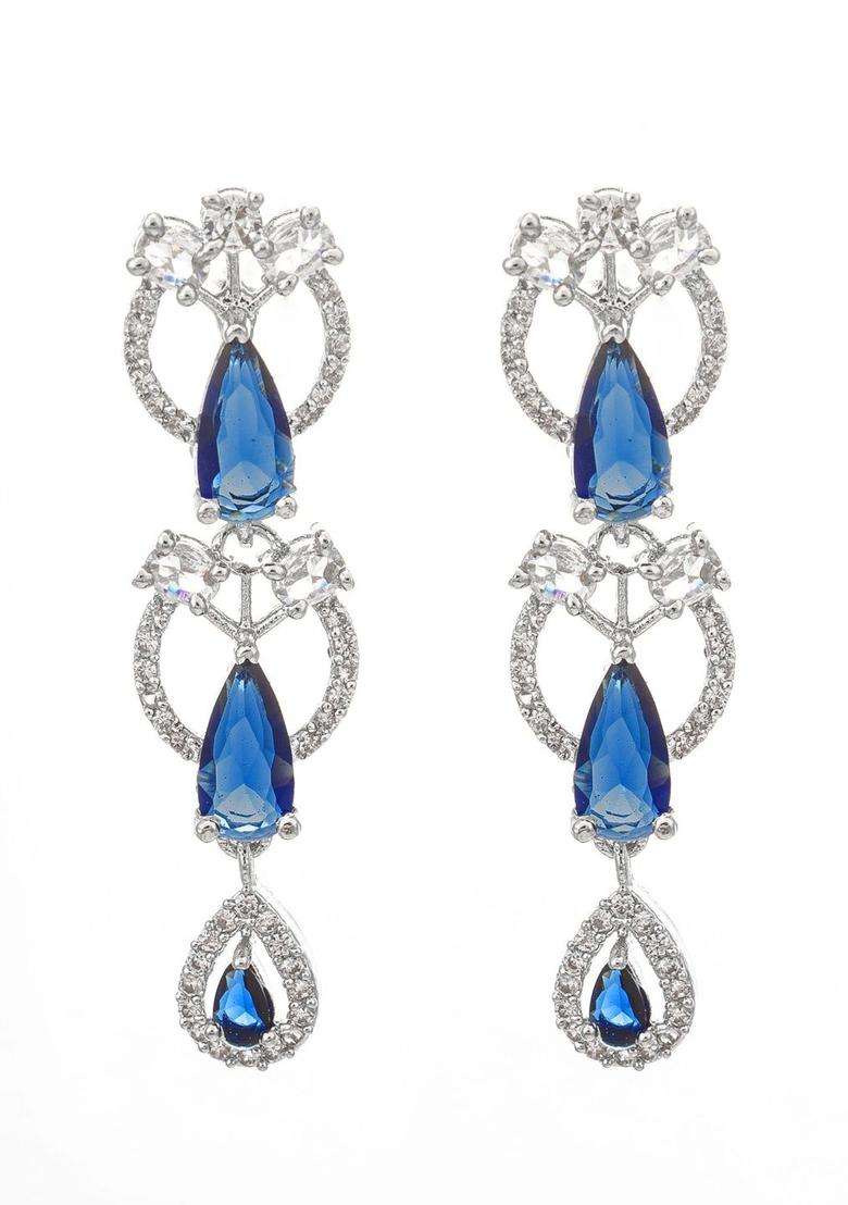 Silver-Plated Teardrop Shaped Drop Earrings with American Diamond for Women | Stylish Party & Everyday Wear | Gift for Her - Indya