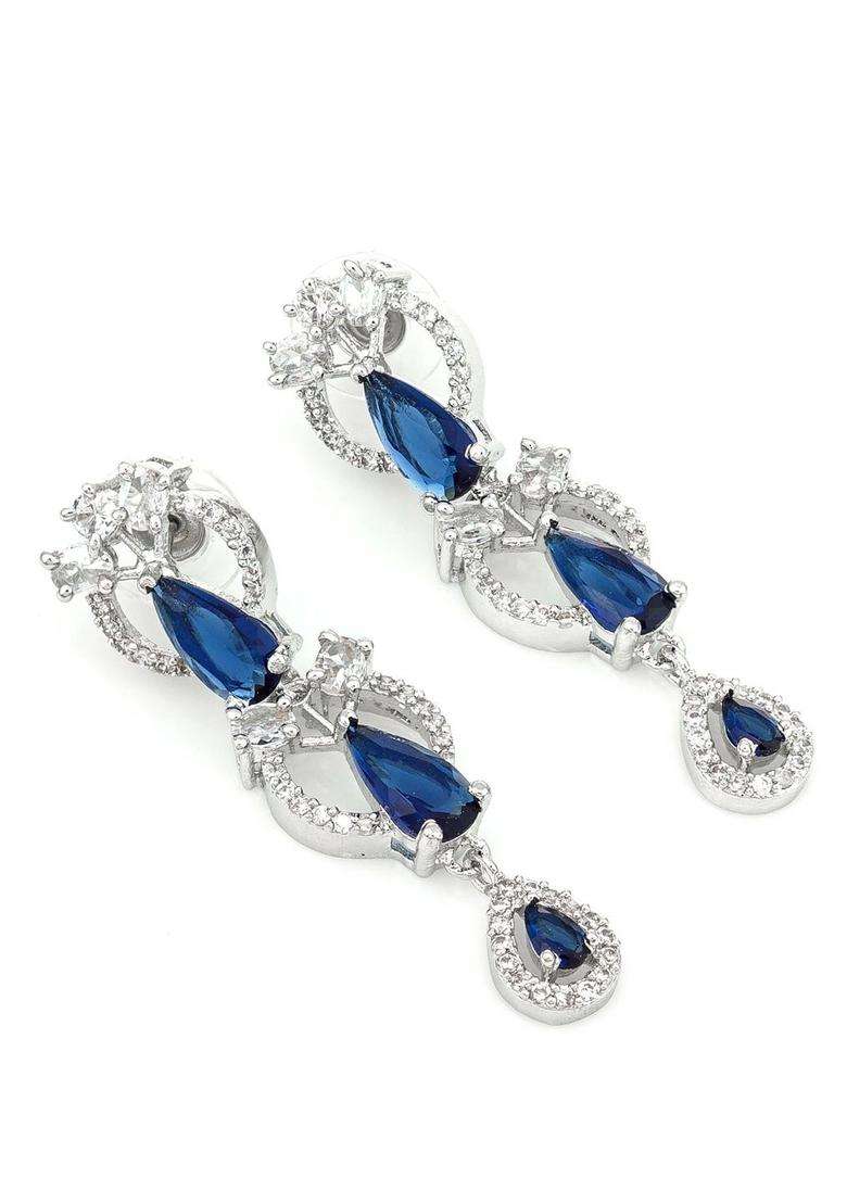 Silver-Plated Teardrop Shaped Drop Earrings with American Diamond for Women | Stylish Party & Everyday Wear | Gift for Her - Indya