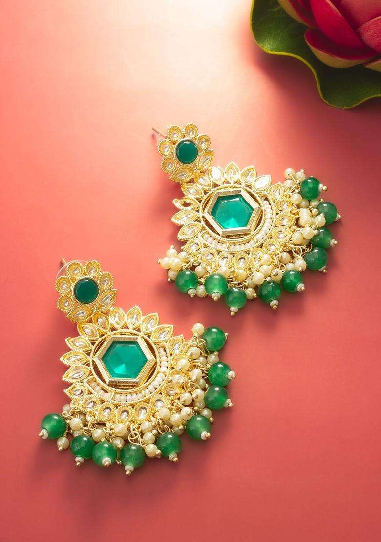 Gold-Plated Geometric Drop Earrings for Women | Traditional Temple Jewellery for Wedding & Festive Wear | Gift for Her - Indya