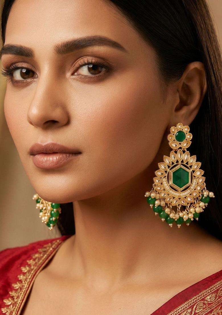 Gold-Plated Geometric Drop Earrings for Women | Traditional Temple Jewellery for Wedding & Festive Wear | Gift for Her - Indya