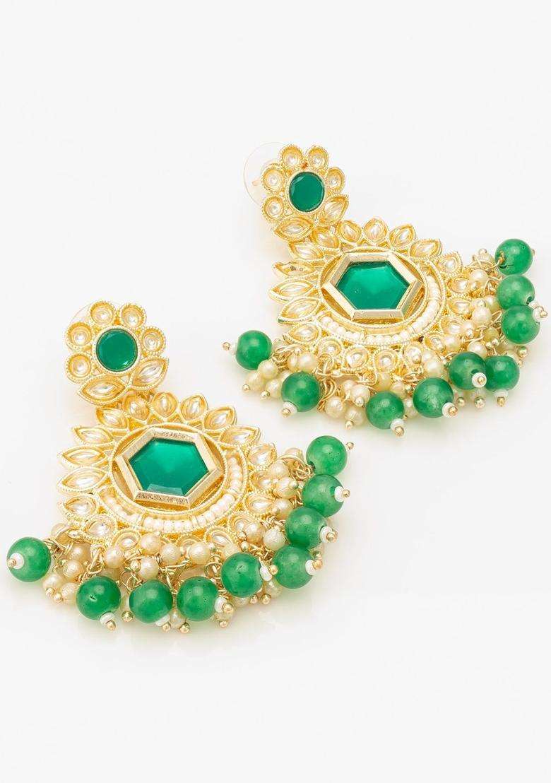 Gold-Plated Geometric Drop Earrings for Women | Traditional Temple Jewellery for Wedding & Festive Wear | Gift for Her - Indya