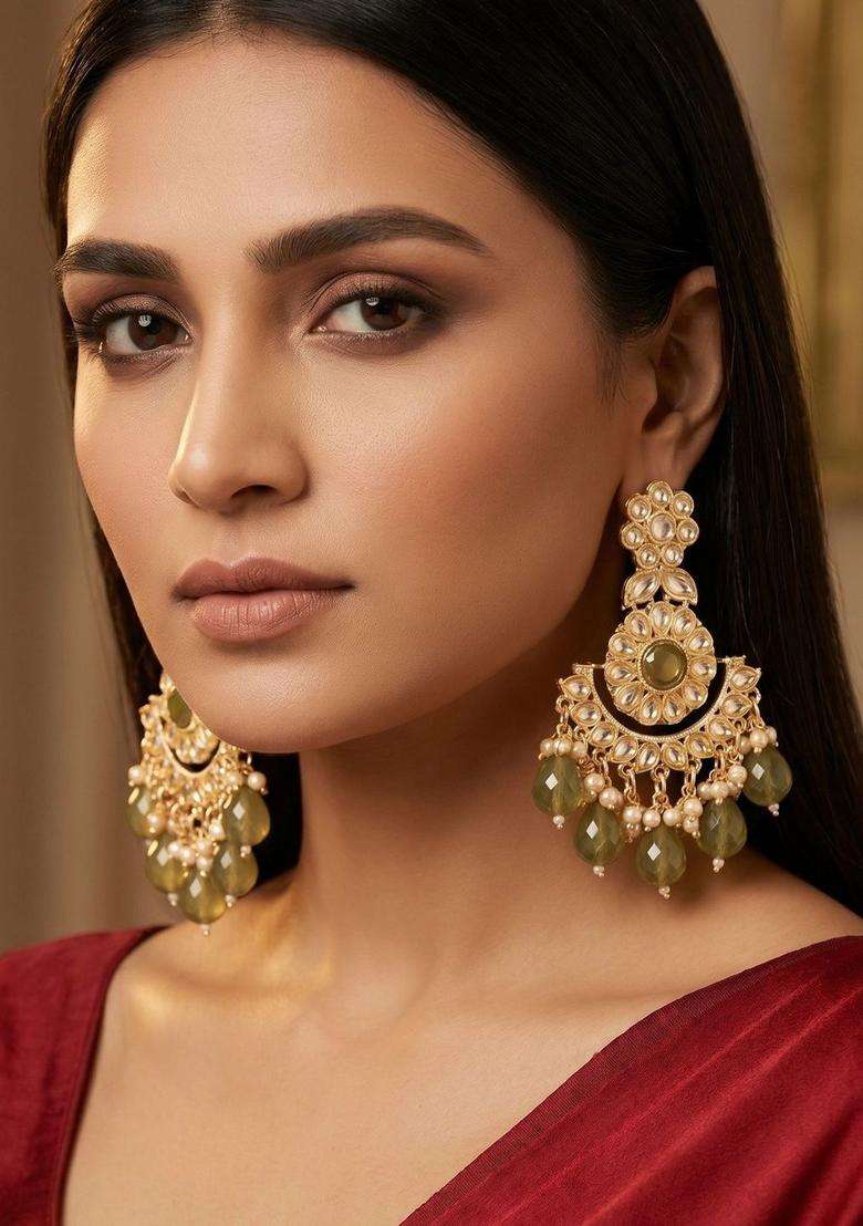Gold-Plated Geometric Drop Earrings for Women | Traditional Temple Jewellery for Wedding & Festive Wear | Gift for Her - Indya