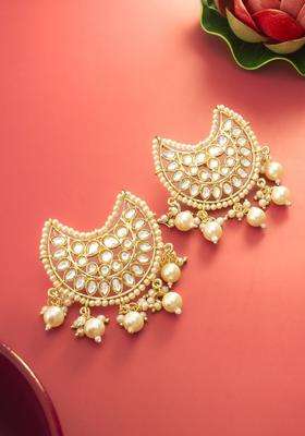 Gold-Plated Crescent Shaped Drop Earrings for Women | Traditional Temple Jewellery for Wedding & Festive Wear | Gift for Her