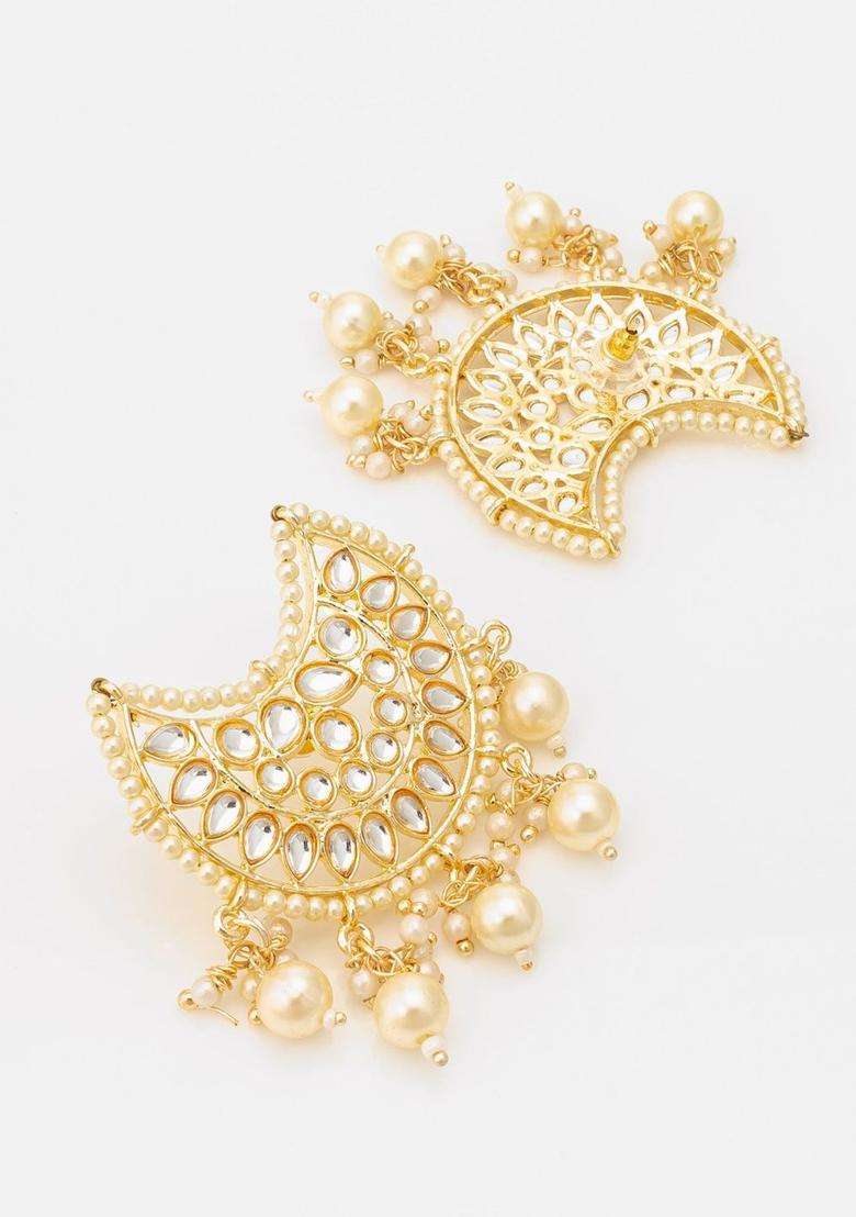 Gold-Plated Crescent Shaped Drop Earrings for Women | Traditional Temple Jewellery for Wedding & Festive Wear | Gift for Her - Indya