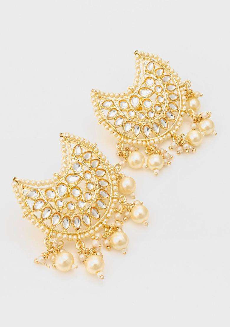 Gold-Plated Crescent Shaped Drop Earrings for Women | Traditional Temple Jewellery for Wedding & Festive Wear | Gift for Her - Indya