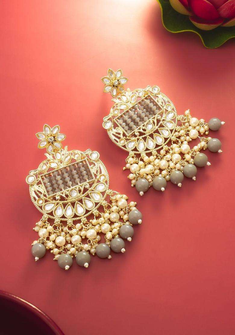 Gold-Plated Geometric Artificial Beaded Drop Earrings for Women | Traditional Temple Jewellery for Wedding & Festive Wear | Gift for Her - Indya