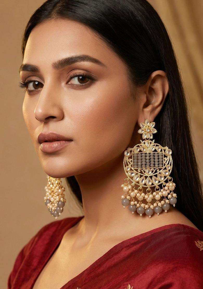 Gold-Plated Geometric Artificial Beaded Drop Earrings for Women | Traditional Temple Jewellery for Wedding & Festive Wear | Gift for Her - Indya