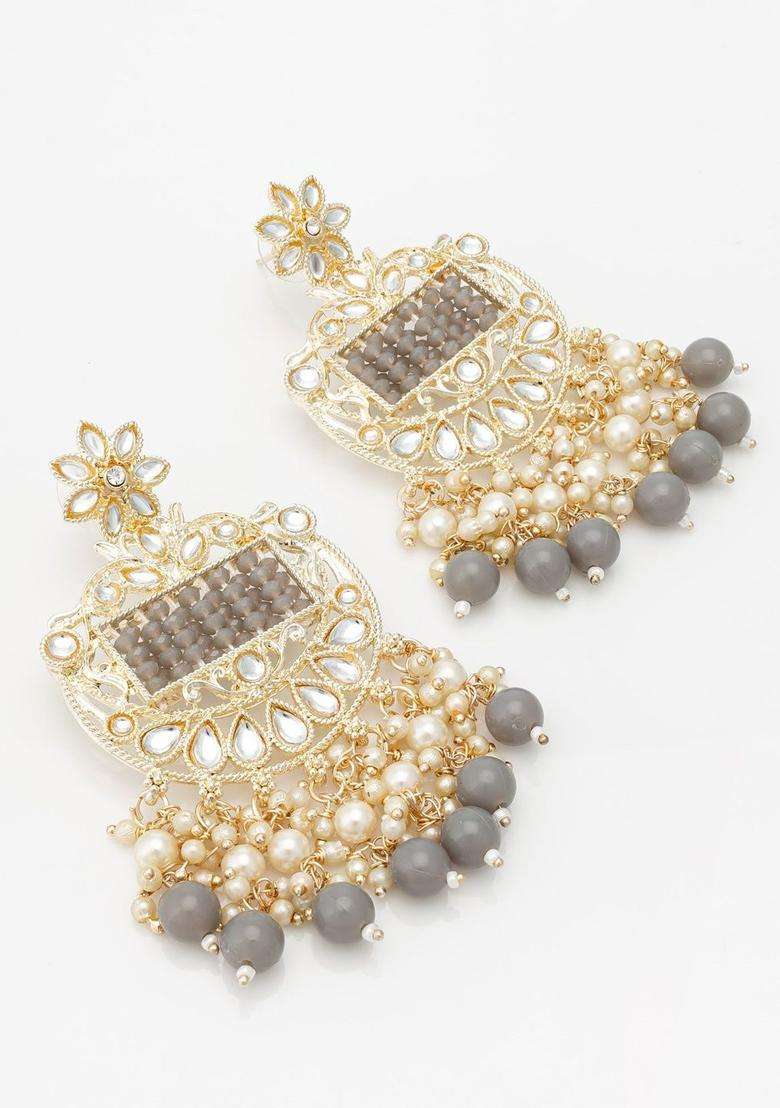 Gold-Plated Geometric Artificial Beaded Drop Earrings for Women | Traditional Temple Jewellery for Wedding & Festive Wear | Gift for Her - Indya