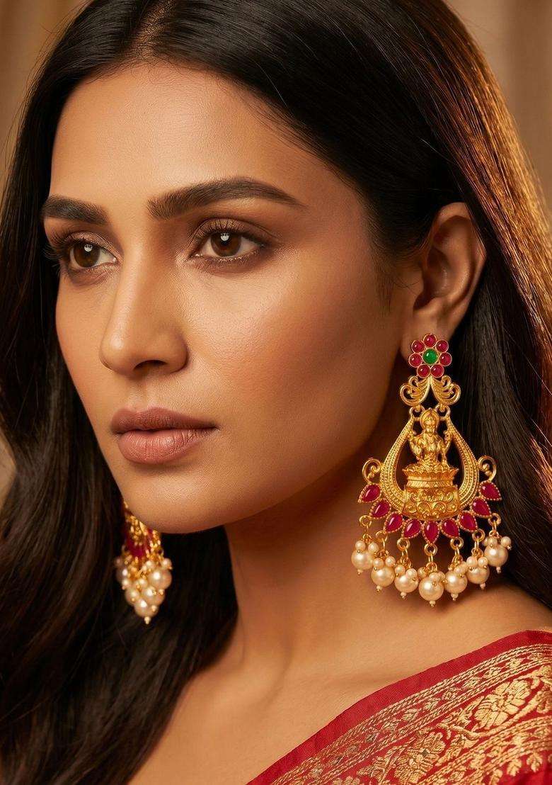 Gold-Plated Contemporary Drop Earrings for Women | Traditional Temple Jewellery for Wedding & Festive Wear | Gift for Her - Indya