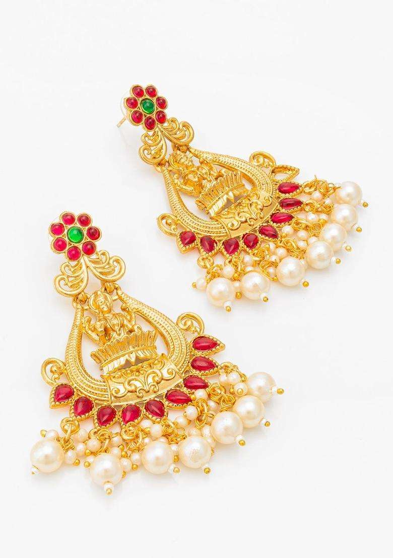 Gold-Plated Contemporary Drop Earrings for Women | Traditional Temple Jewellery for Wedding & Festive Wear | Gift for Her - Indya