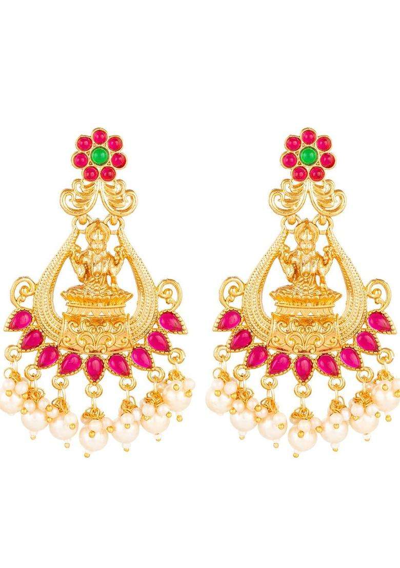 Gold-Plated Contemporary Drop Earrings for Women | Traditional Temple Jewellery for Wedding & Festive Wear | Gift for Her - Indya